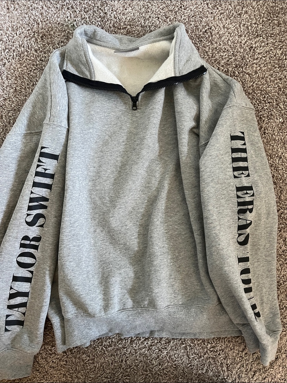 Taylor Swift Gray Sweatshirt with Black Sleeve Text